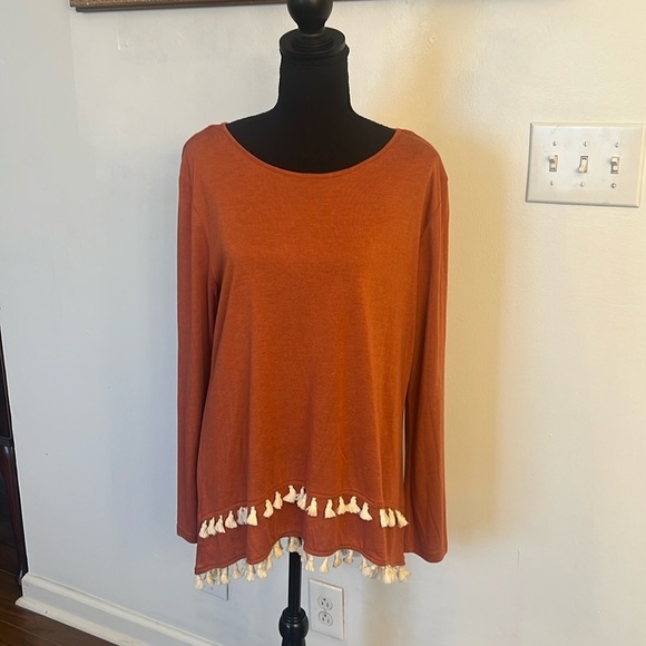 Kori Tops - NWT Kori America Fringe and Tassel Top, Sz M.